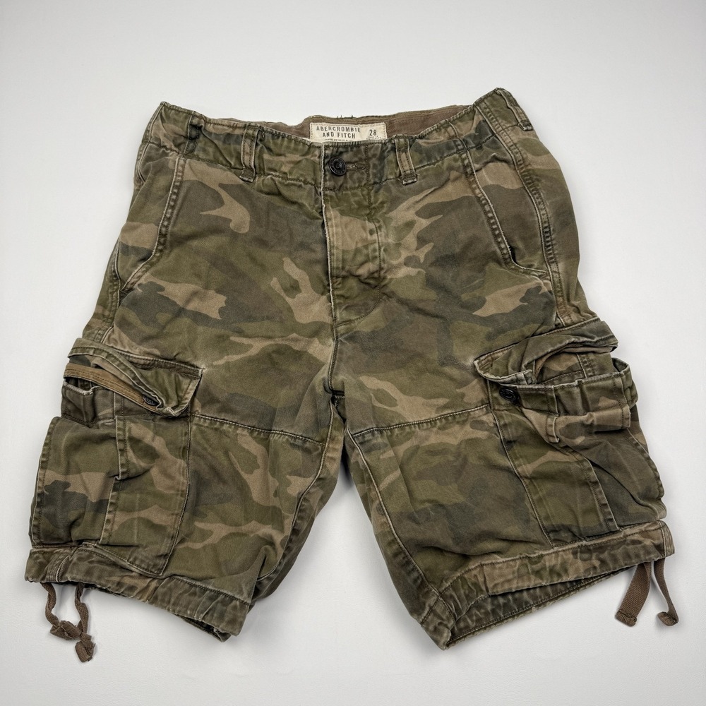 Abercrombie & Fitch Shorts Mens 28 Green Camo Cargo Canvas Relaxed 9 Inseam